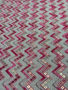 Pink Zigzag Gold Sequin Embroidered Royal Silk Fabric