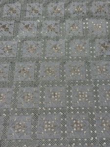 Slate Grey Sequin Embroidered Silk Fabric