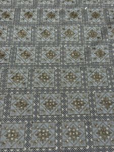 Steel Grey Diamond Sequin Embroidered Silk Fabric
