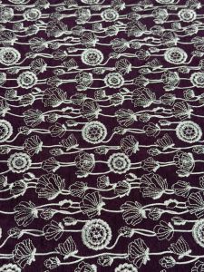 Wine Floral Embroidered Bio Satin Fabric