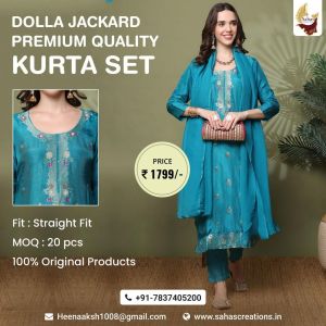 Dolla Jackard Premium Quality Kurta Set, Neck Style : Round