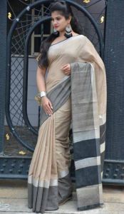 Women Linen Handloom Saree, Packaging Type : Plastic Bag