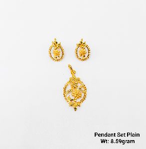 22KT New Deaign Gold Pendant Set Plain