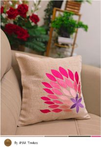 Jute Cotton Floral Embroidery Cushion Cover
