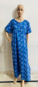 Blue Printed Ladies Cotton Nighty, Packaging Type : Plastic Bag