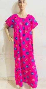 Pink Printed Ladies Cotton Nighty, Packaging Type : Plastic Bag