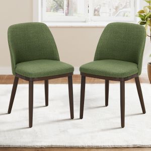 Mcm Upholstered Dining Chair - Dark Walnut / Moss Green