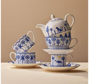 Blue and White Ceramic Tea Kettle Set