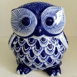Blue and White Owl Shape Flower Pot