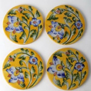 Hand Painted Round Yellow Ceramic Tea Coaster