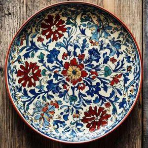 Floral Ceramic Dinner Plate, Shape : Round