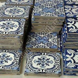 Hand Painted Square Blue Ceramic Floor Tiles