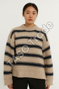 Striped Knitted Sweater, Sleeves Type : Full Sleeves