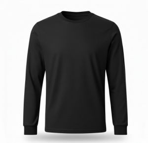 Mens Plain Black Cotton Full Sleeve T-Shirt