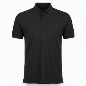 Mens Plain Black Cotton Pique Regular Fit Polo T-Shirt