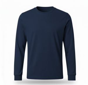 Mens Plain Navy Blue Cotton Full Sleeve T-Shirt