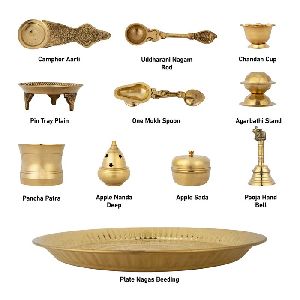 Giri Polished Brass Pooja Thali Set, Color : Golden for Worship Use