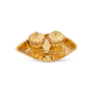 Shankh Shape Plate With Two Kumkum Bharani - Incense Holder