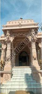 Polish Pink Sandstone Sacred Prayer Mandir for Decorative Purposes