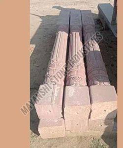 Polished Carved Stone Railing Pillar, Color : Red