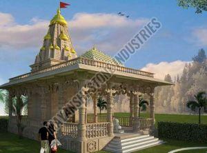 Pink Sandstone Indian Architectural Temple for Decorative Purposes