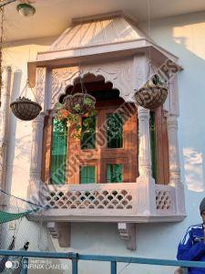 Red Sandstone Carved Window Jali 5x5x11 Feet Traditional