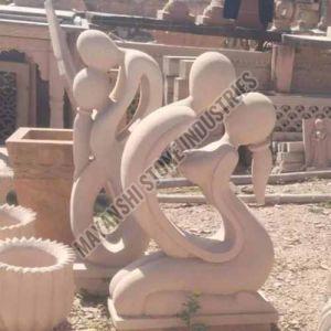 Polished Red Sandstone Couple Statue for Exterior Decor