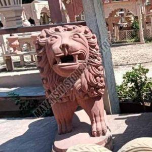 Polish Red Sandstone Tiger Statue for Exterior Decor
