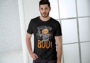 Black Men Cotton Haloween Printed T-Shirt