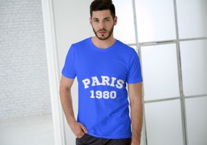 Blue Men Crew Neck Printed T Shirt