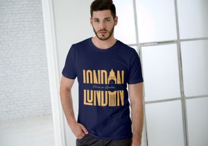 Dark Blue Men Stylish Printed Cotton T-Shirt