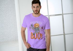 Purple Men Round Neck Printed T-Shirt