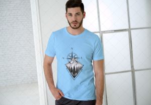 Sky Blue Men Designer Printed Cotton T-Shirt