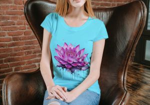 Sky Blue Women Cotton Printed T Shirt