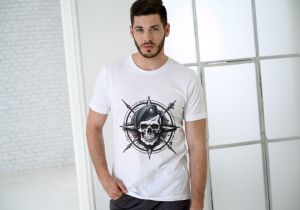 White Men Trendy Printed Cotton T Shirt