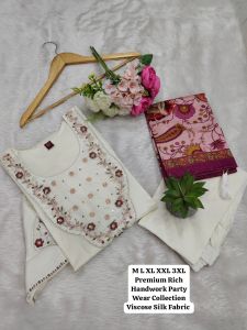 Embroidered Roman Silk Kurti Pant Set