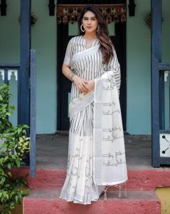 Soft Linen Cotton Floral Saree