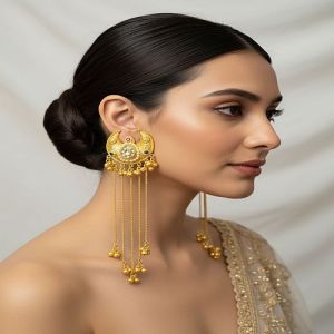 Artificial Gold Plated Kashmiri Moon Drop Long Earrings