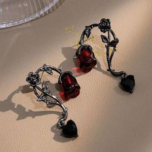 Ethnic Red Rose Drop Earrings