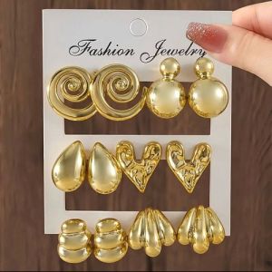 Metal Polished Golden Artificial Designer Stud Earrings