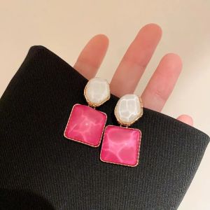 Polished Pink and White Crystal Drop Earrings