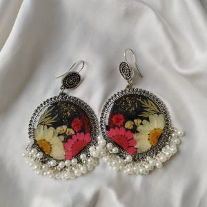 Round Designer Resin Flower Jhumka Earrings, Technique : Handmade
