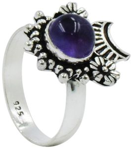 Polished Amethyst Gemstone 925 Silver Ring, Color : Purple