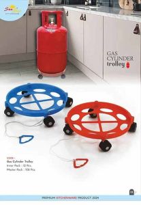 Plastic Gas Cylinder Trolley, Color : Blue & Red