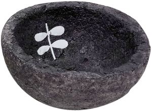 Paper Mache Decorative Bowls – Dark Grey with White Twig Leaf Print