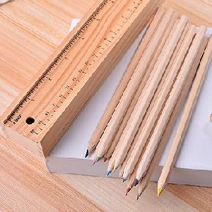 Non Polished Plain Wooden Colour Pencil with Box Antique 8x2