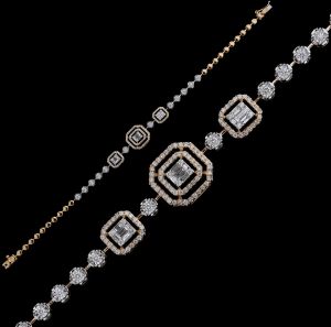 18k Gold Baguette and Round Diamond Bracelet