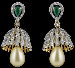 18k Gold Modern Teardrop Gemstone Earrings with Pav&eacute; Diamond Accents