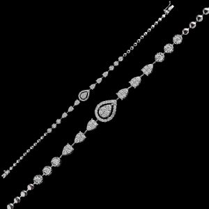 18k White Gold Pear and Round Diamond Station Bracelet