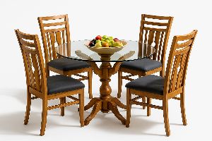 4 Seater Round Sheesham Wood Dining Table Set